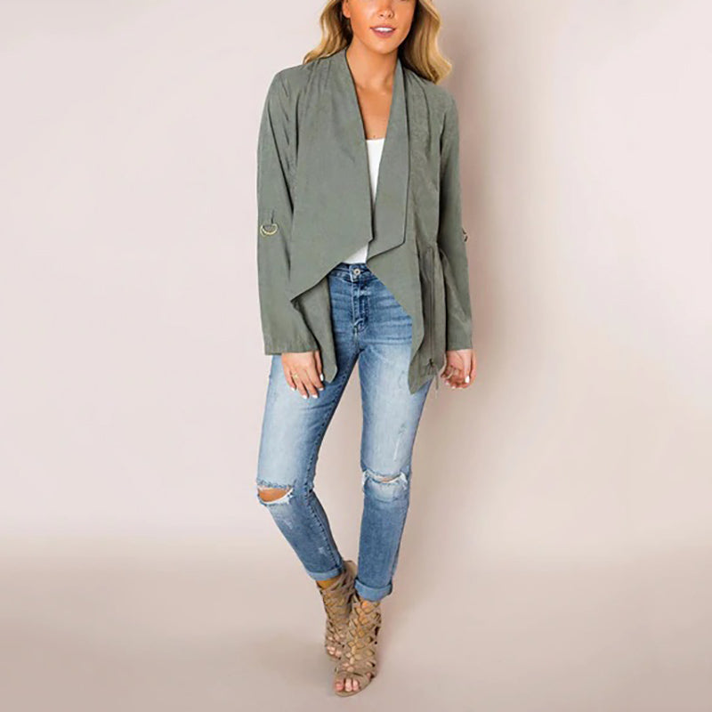 Leisure Pure Color Long Sleeved Loose Jacket