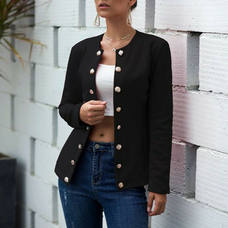 brief round neck solid colour long sleeves blazer