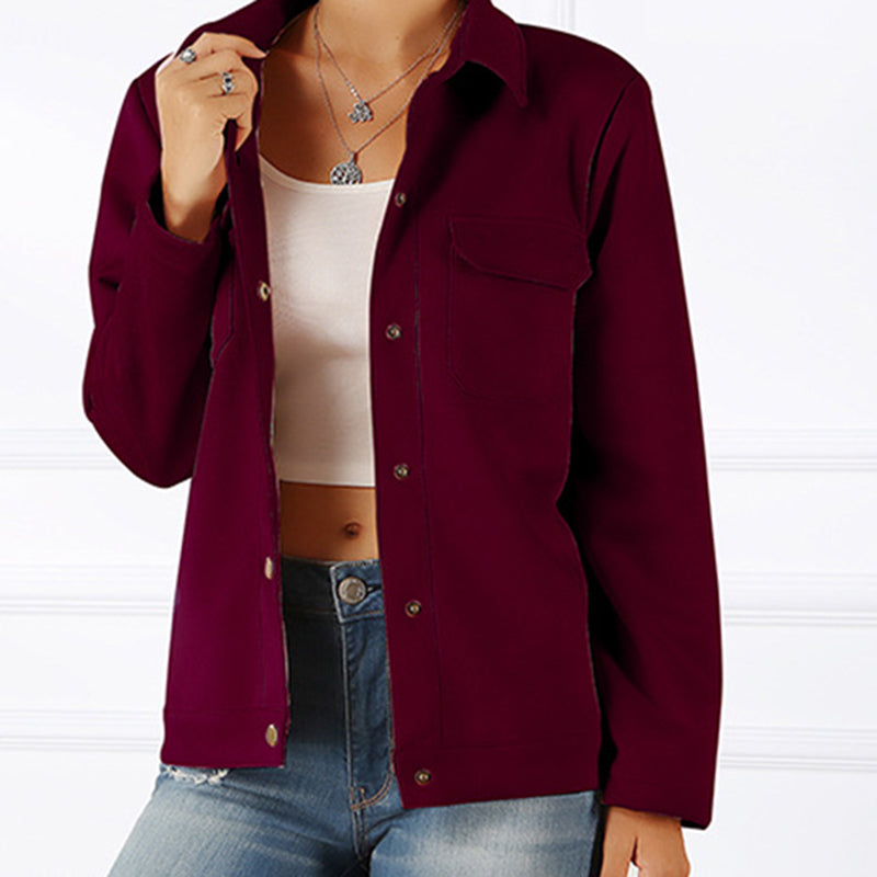 casual loose solid collar flap pockets shawl collar jacket