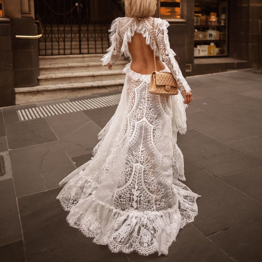 Elegant Long Sleeve Lace Evening Dress
