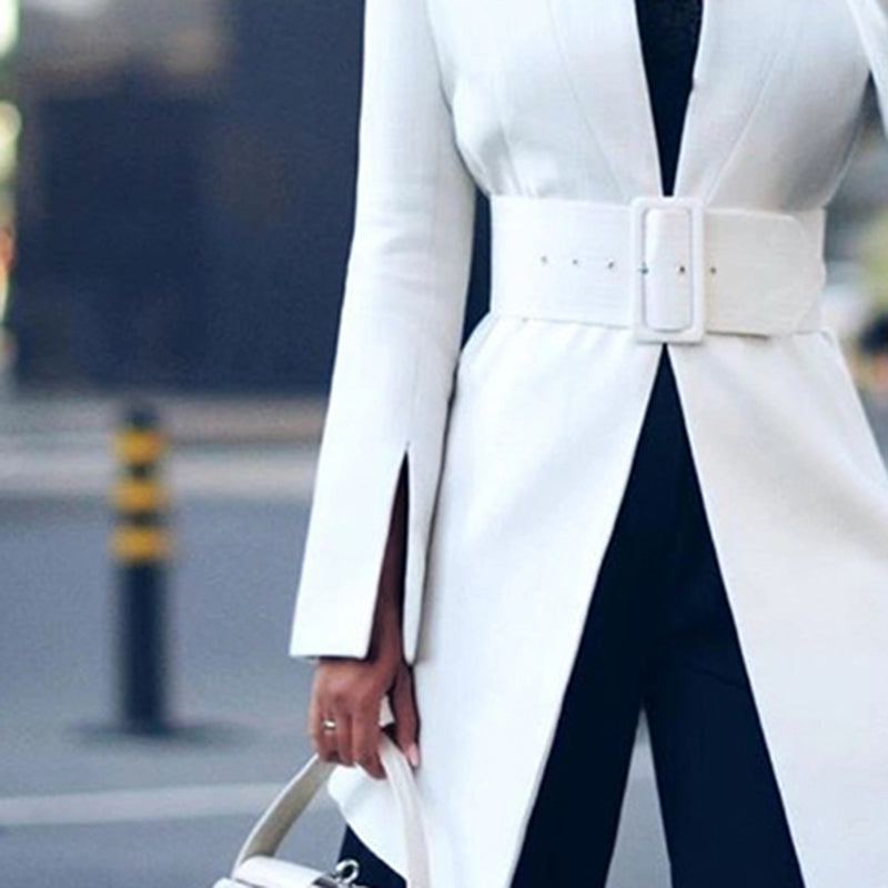 elegant suit collar long slit sleeves white long blazer