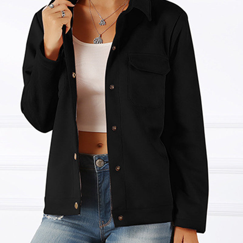 casual loose solid collar flap pockets shawl collar jacket