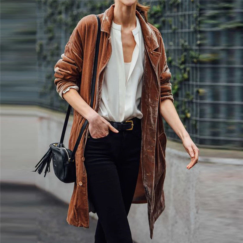 Women's Lapel Long Sleeve Solid Color Jacket