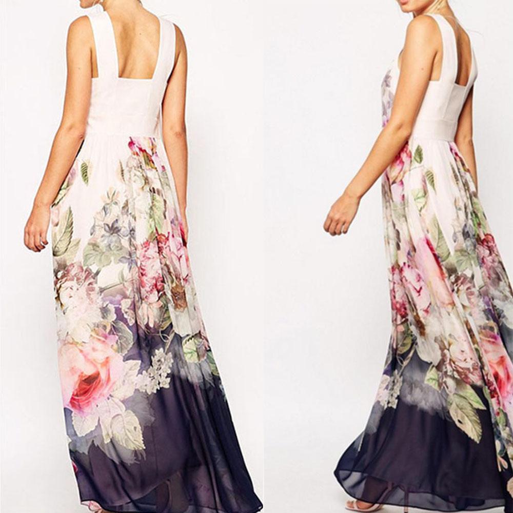 Crew Neck  Backless  Bohemian sleeveless Maxi Dresses