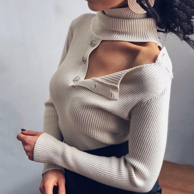 Women's Casual Pure Colour High Collar Sweater