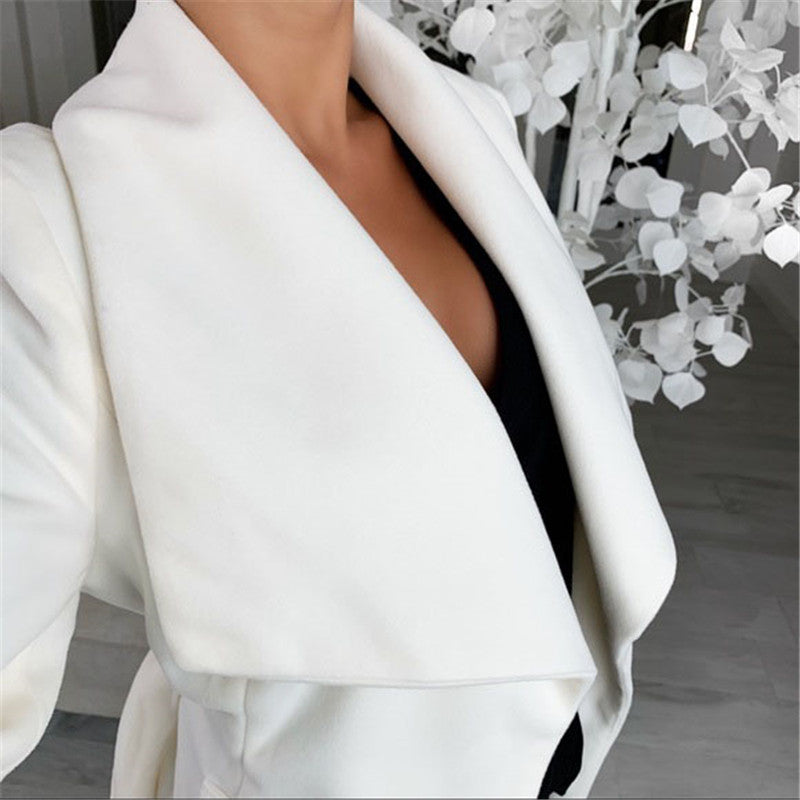 Women's shawl collar solid color Long Coat