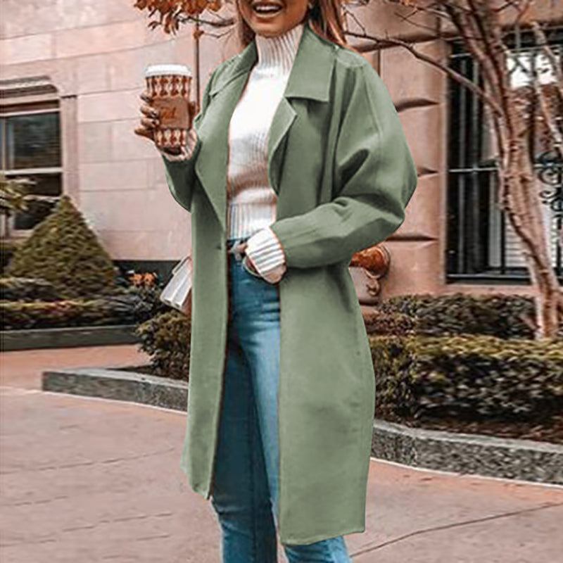 Casual solid color lapel wild long sleeve coat