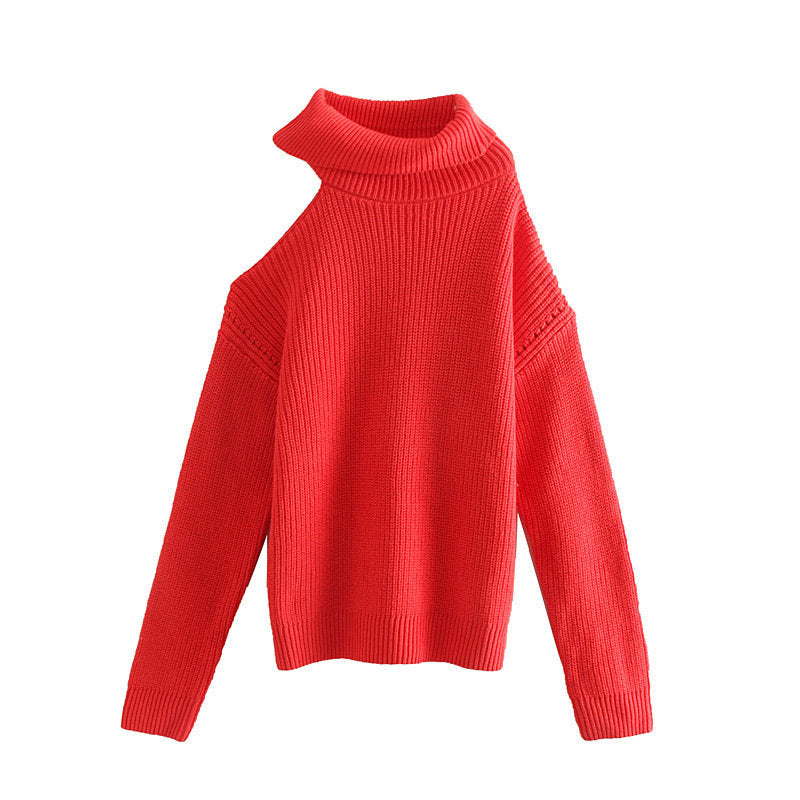 Solid color strapless turtleneck sweater