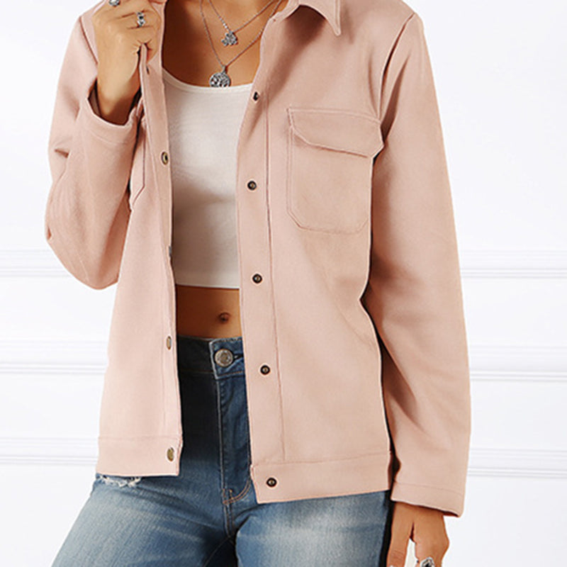 casual loose solid collar flap pockets shawl collar jacket