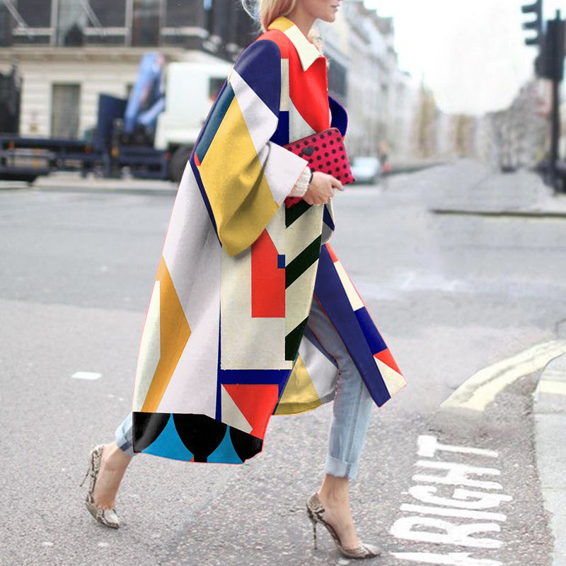 Fashion Colouring Long Sleeve Lapel Overcoat