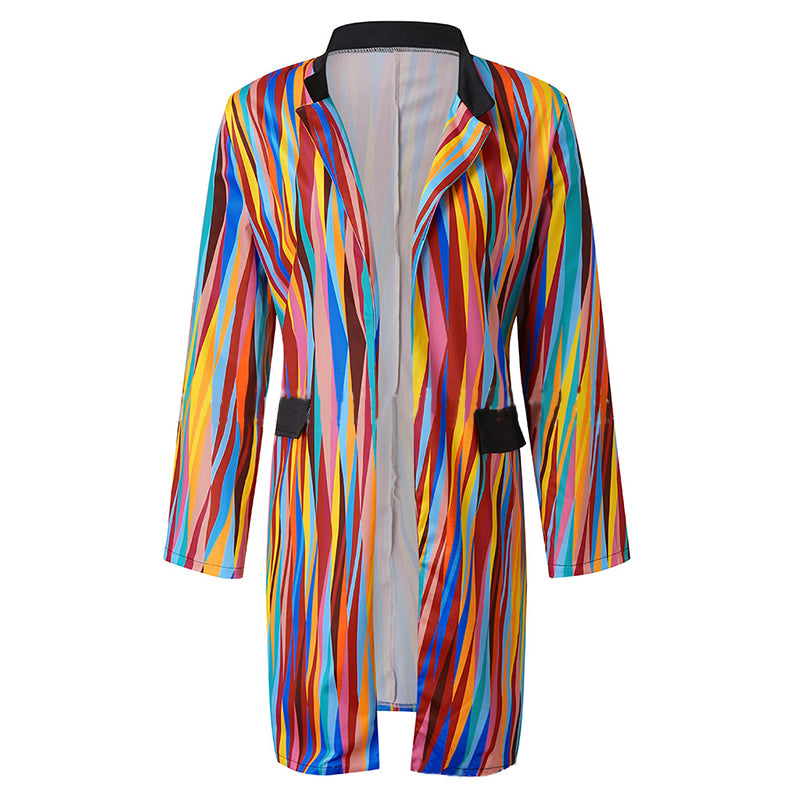 Women's Fashion Striped Digital Print Personality Rainbow Loose Coat