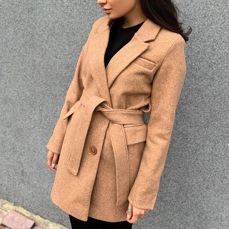 Casual Lapel Solid Color Wool Long Sleeve Coat