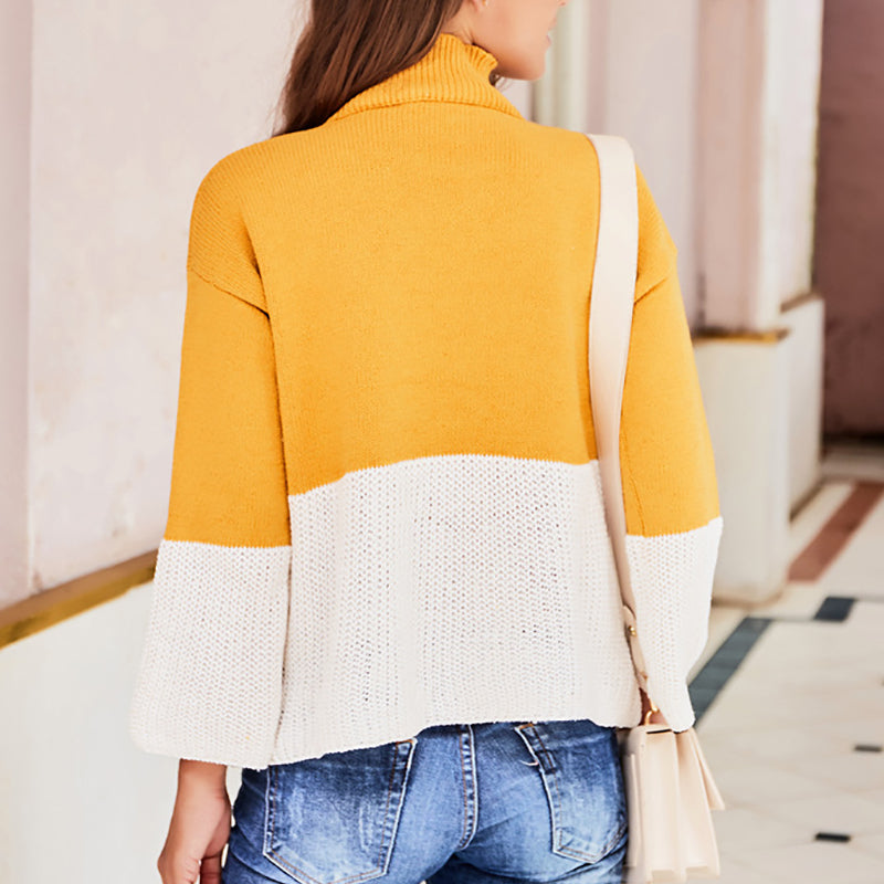 Brief Long Sleeve Splicing Knit Sweater