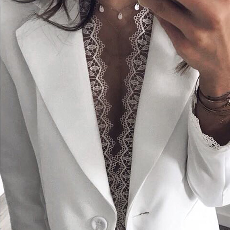 Elegant Lace White Long Sleeves Suit Collar Blazer