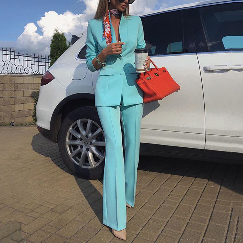 Women's Commuting Turndown Collar Pure Color Long Sleeve Blazer Suit