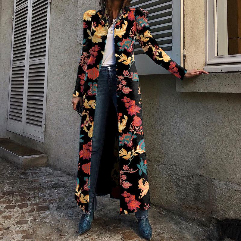 Fashion Floral Printed Long Sleeve Overcoat