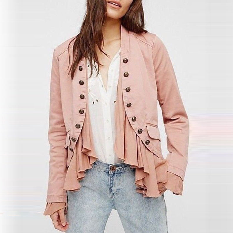 Fashion solid color stitching double-breasted Jacket
