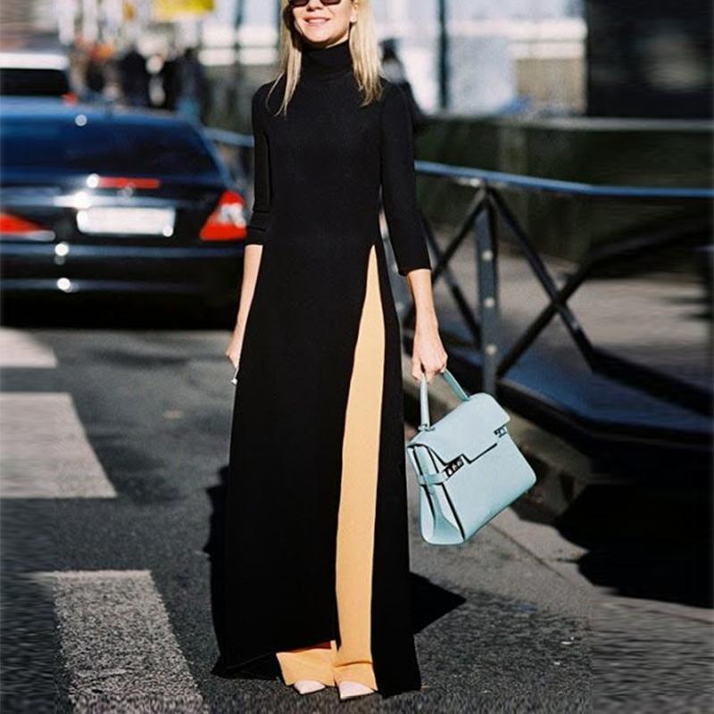 Pure Color Open Long Sleeves Dress