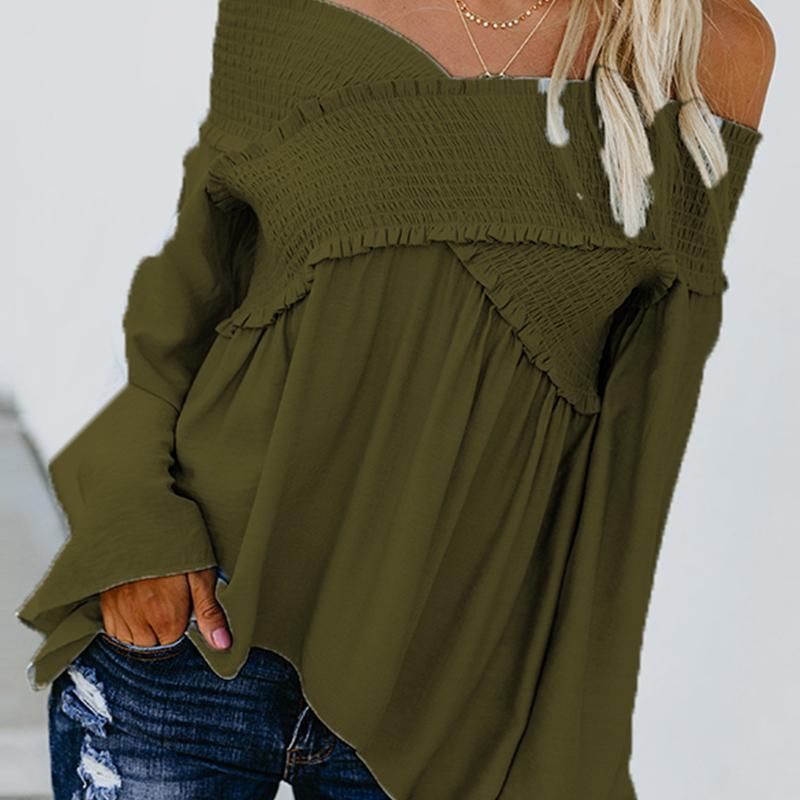 Elastic Flare Sleeve Plain Loose T-Shirts