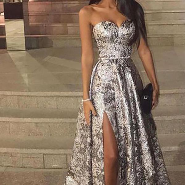Sexy Silver Sleeveless  Sequins Fishtail Evening Dress