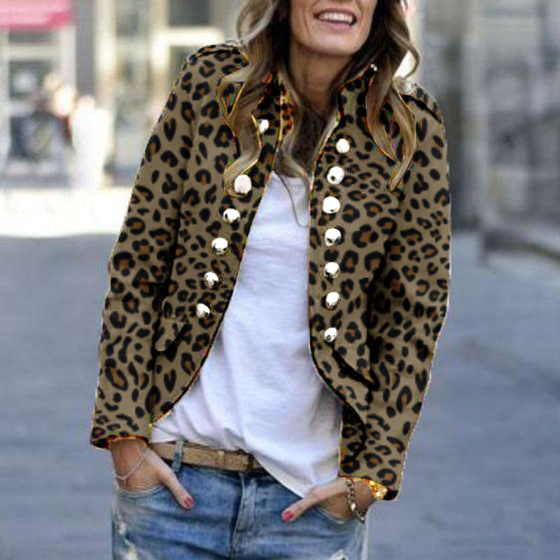 Fashion Leopard Print Double-Breasted Coat