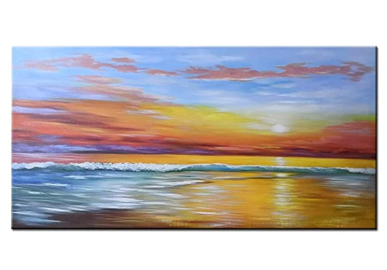 Easy Sunrise Seascape Paintings, Sunrise Painting, Easy Seascape Painting Ideas for Beginners, Easy Landscape Painting Ideas, Easy Acrylic Seascape Paintings, Simple Beautiful Seascape Canvas Paintings for Beginners