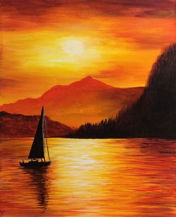 Easy Sunrise Seascape Paintings, Sail Boat Sunset Painting, Easy Seascape Painting Ideas for Beginners, Easy Landscape Painting Ideas, Easy Acrylic Seascape Paintings, Simple Beautiful Seascape Canvas Paintings for Beginners