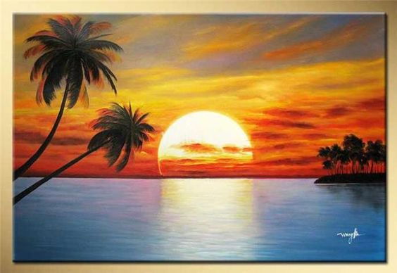 Easy Landscape Paintings Ideas for Beginners, Beach Painting, Seashore Painting Ideas, Sunset Painting, Beautiful Simple Painting Ideas