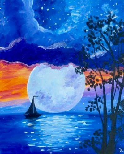 Easy Seascape Painting Ideas for Beginners, Boat Painting, Moon Paintings, Easy Sunrise Seascape Paintings, Easy Landscape Painting Ideas, Easy Acrylic Seascape Paintings, Simple Beautiful Seascape Canvas Paintings for Beginners