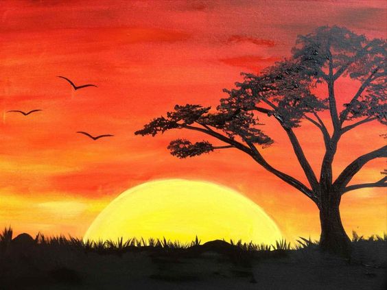 Easy Sunrise Paintings, Easy Sunset Painting Ideas for Beginners, Easy Landscape Painting Ideas, Simple Acrylic Painting Ideas for Kids, Easy Canvas Painting Ideas