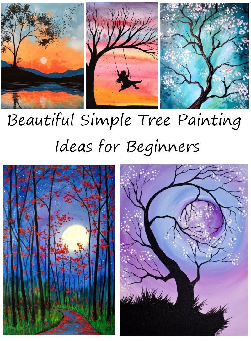 Easy Tree Painting Ideas for Beginners Acrylic Tree Painting, Tree Landscape Painting, Abstract Tree Paintings, Black Tree Painting, White Tree Painting