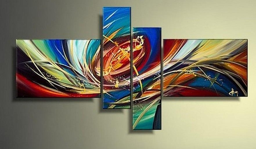 Colorful Lines, Modern Abstract Painting, Wall Art, Acrylic Art, 4 Piece Wall Art, Canvas Painting, Hand Painted Canvas Art, Group Painting