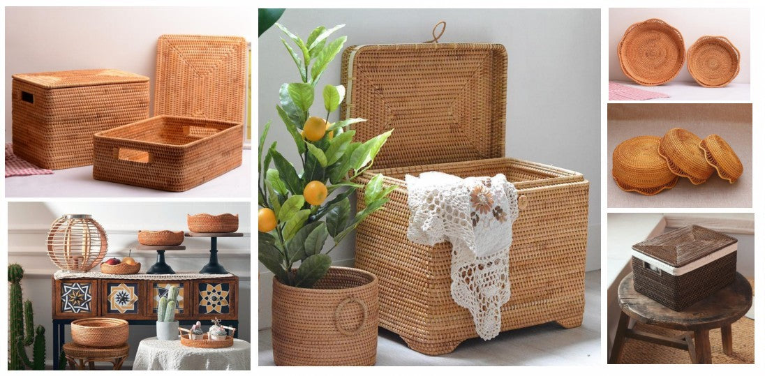 Rectangular storage baskets, wicker storage baskets for living room, storage basket with lid, laundry basket, rattan baskets, pantry storage ideas, woven storage baskets for kitchen, storage baskets for shelves, kitchen storage ideas, extra large rattan storage baskets