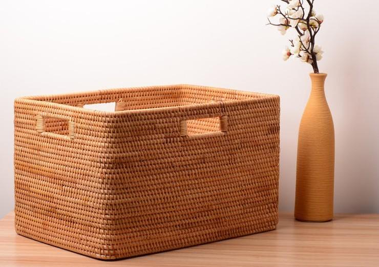 Large Laundry Storage Basket for Clothes, Rattan Basket, Rectangular Storage Basket, Storage Baskets for Bedroom