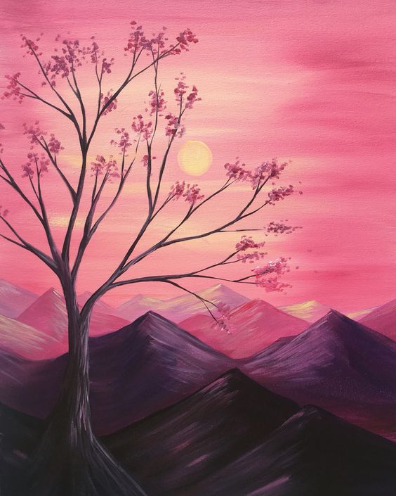 Easy Landscape Painting Ideas, Simple Acrylic Painting on Canvas,  Easy Tree Painting Ideas for Beginners, Easy DIY Painting Ideas for Kids