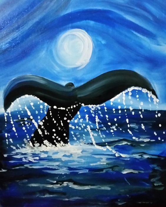 Easy Seascape Painting Ideas for Beginners, Whale Tail Painting, Easy Acrylic Seascape Paintings, Easy Landscape Painting Ideas, Easy Acrylic Seascape Paintings, Simple Beautiful Seascape Canvas Paintings for Beginners