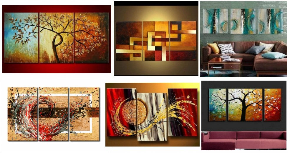 3 Panel Group Paintings, 3 Piece Canvas Art, Large Abstract