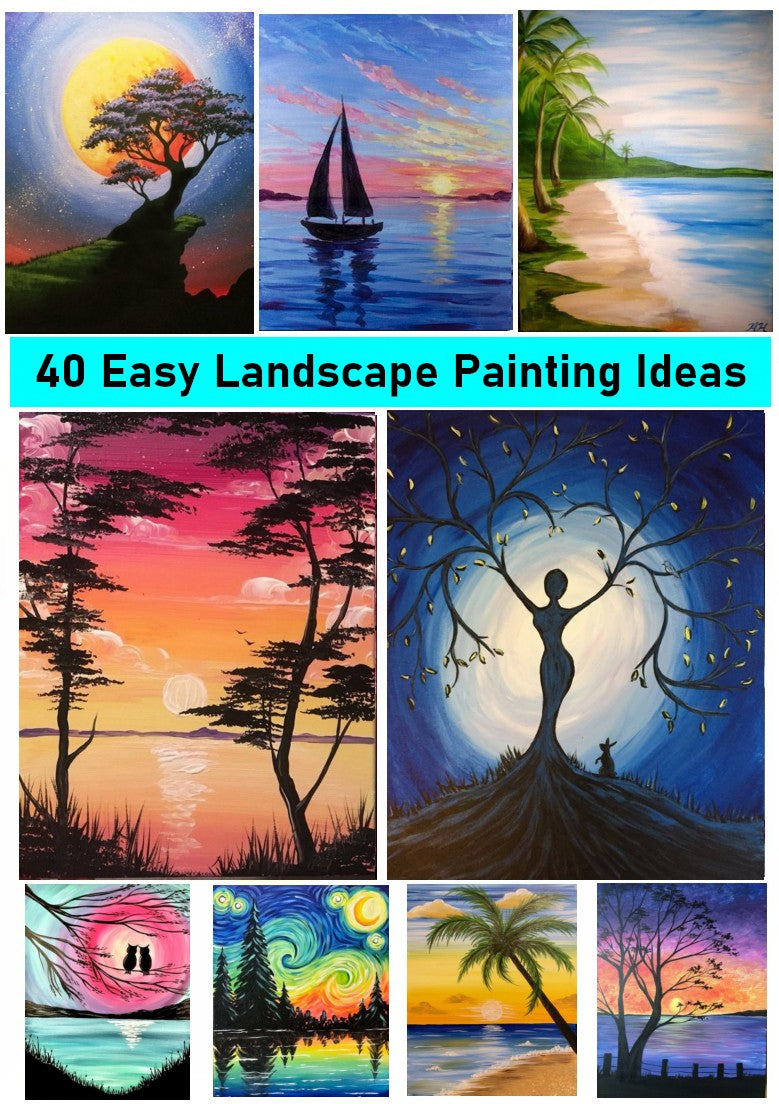 Easy landscape painting ideas for beginners, simple DIY painting ideas for kids, easy oil painting ideas, easy acrylic painting ideas, easy canvas paintings for beginners