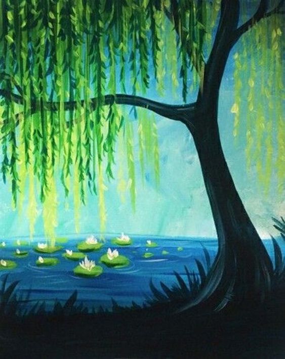 Easy Landscape Painting Ideas, Simple Acrylic Painting on Canvas, Forest Painting, Easy Tree Painting Ideas for Beginners, Easy DIY Painting Ideas for Kids