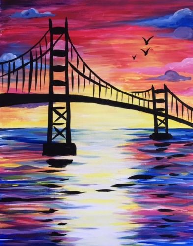 Easy Acrylic Painting Ideas, Bridge Painting, Easy Sunset Paintings,  Easy Oil Paintings, Simple Canvas Painting Ideas for Kids, Easy Landscape Painting Ideas for Beginners, Easy Watercolor Painting Ideas