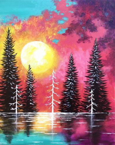 Easy Landscape Paintings for Beginners, Moon Painting, Easy DIY Painting Ideas for Beginners, Simple Acrylic Paintings on Canvas, Easy Tree Paintings