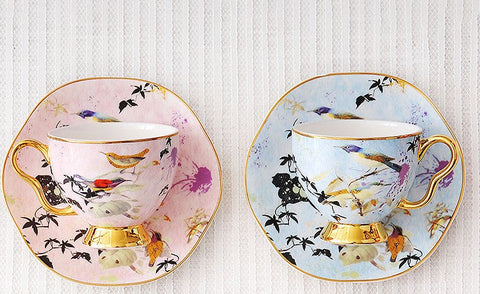 Elegant Pink Ceramic Coffee Cups, Unique Bird Flower Tea Cups and Sauc –  artworkcanvas