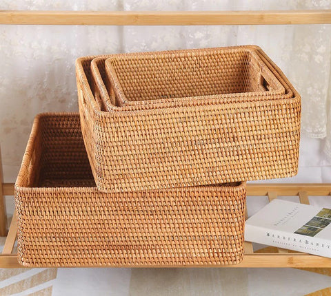 Rectangular Storage Baskets for Pantry, Small Rattan Kitchen Storage B –  Paintingforhome