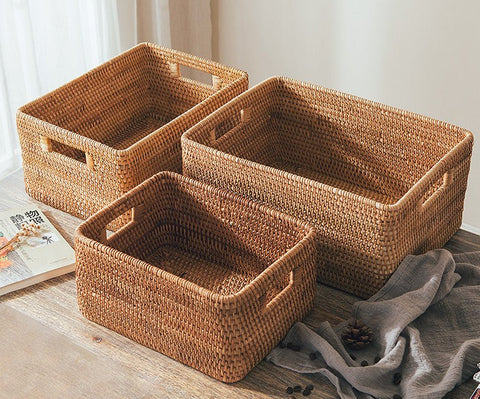 Rectangular Storage Basket with Lid, Rattan Basket, Storage Basket for –  Silvia Home Craft