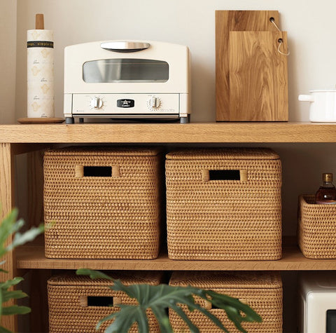 Rattan Storage Basket for Shelves, Rectangular Storage Basket with Lid –  artworkcanvas