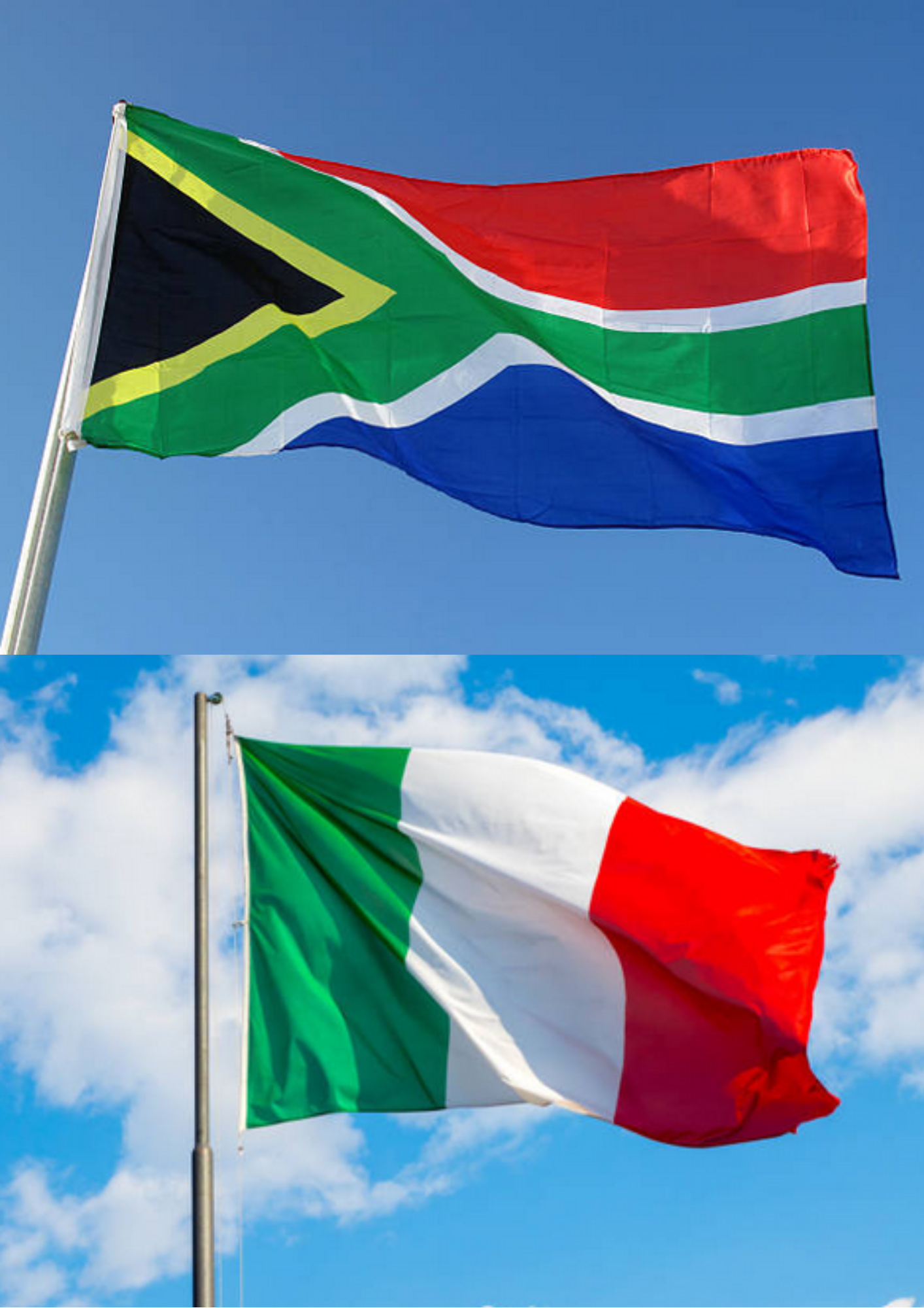 Drapeau de l'Italie et de l'Afrique du sud 