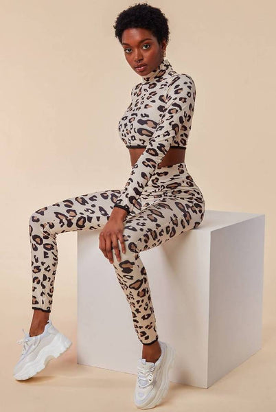 Cosmochic Leopard Print Crop Top & Legging Lounge Set
