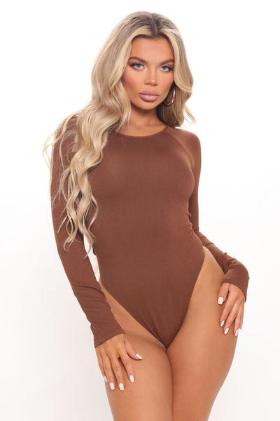 A Night With You Seamless Long Sleeve Bodysuit - Brown
