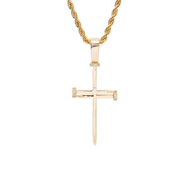 Gold Needle Cross Pendant Iced Out – No Cap Jewelry