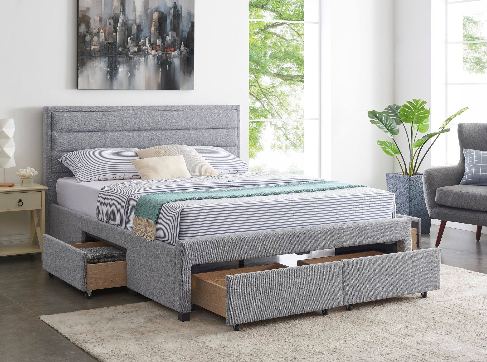 Queen 4 Drawer Bed Frame Grey Smart Sleep
